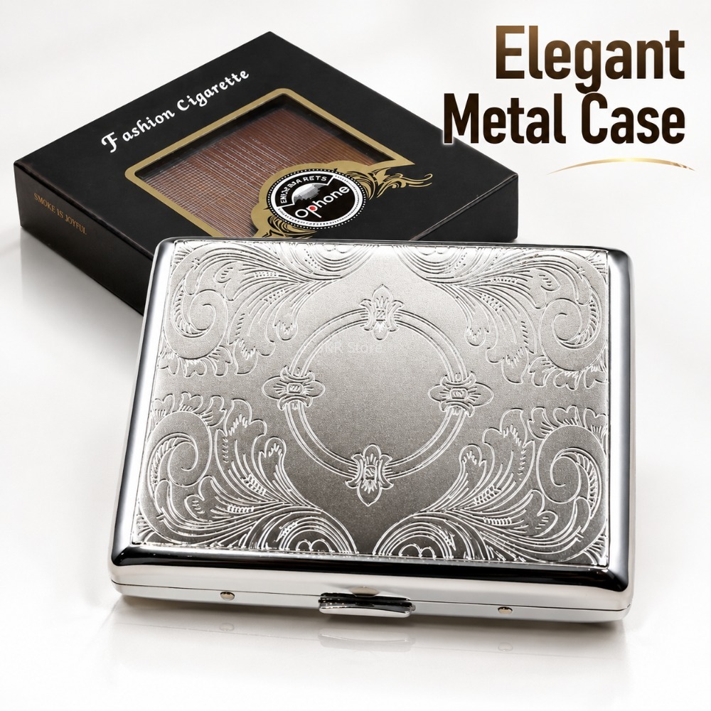 Men'S Accessories Holder - กล่องใส่บุหรี่สแตนเลสแบบพกพา ลายนูน กล่องโลหะสำหรับเก็บบุหรี่ อุปกรณ์เสริมสำหรับการสูบบุหรี่สำหรับผู้ชายและผู้หญิง เหมาะสำหรับพกพาในชีวิตประจำวันและการเดินทาง
