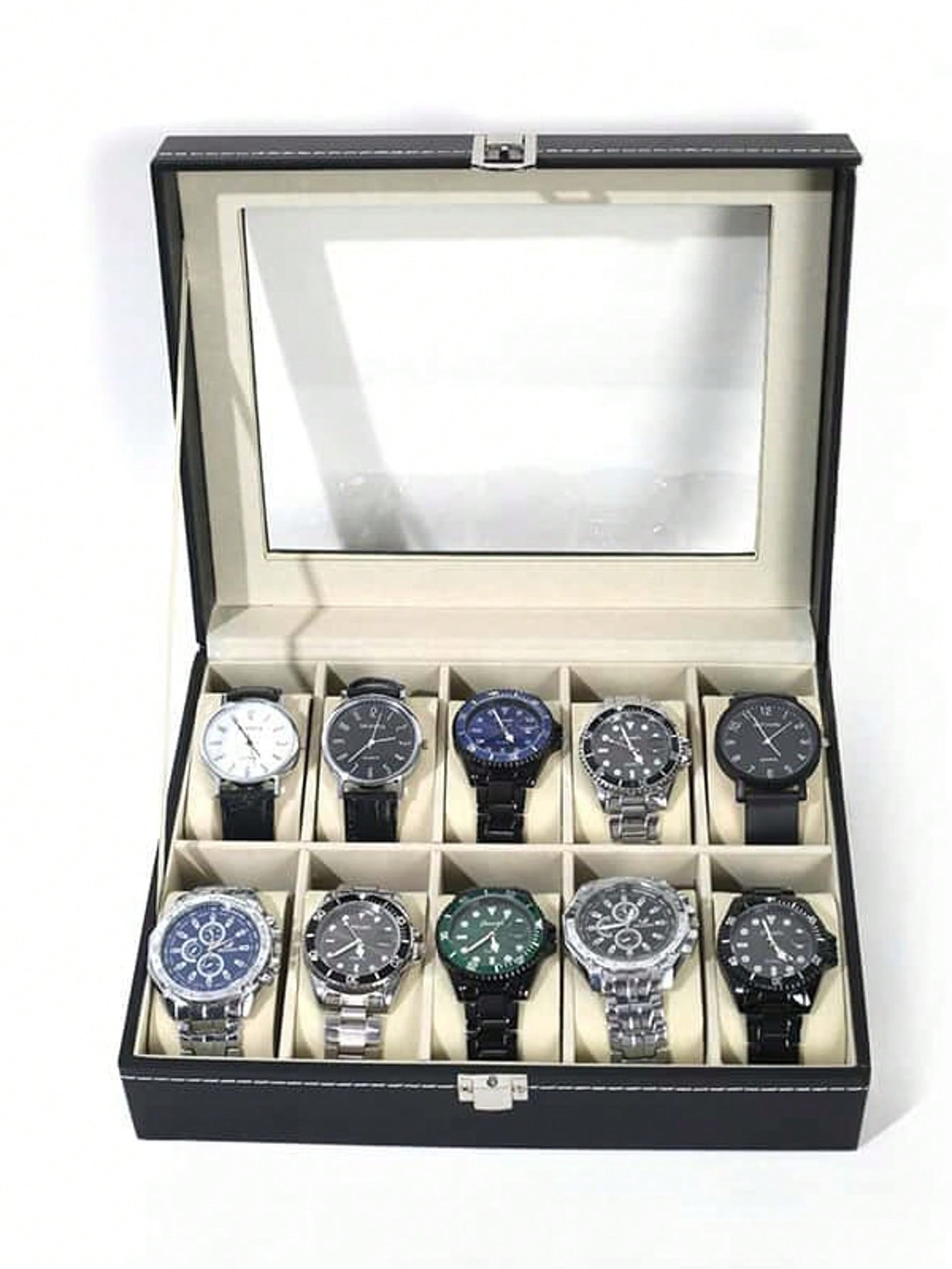 Men'S Accessories Rack - กล่องใส่นาฬิกาหนังพร้อมกุญแจล็อค, กล่องโชว์นาฬิกาความจุขนาดใหญ่, กล่องเก็บเครื่องประดับระดับไฮเอนด์สำหรับผู้ชายและผู้หญิง, สำหรับโต๊ะเครื่องแป้งในบ้าน