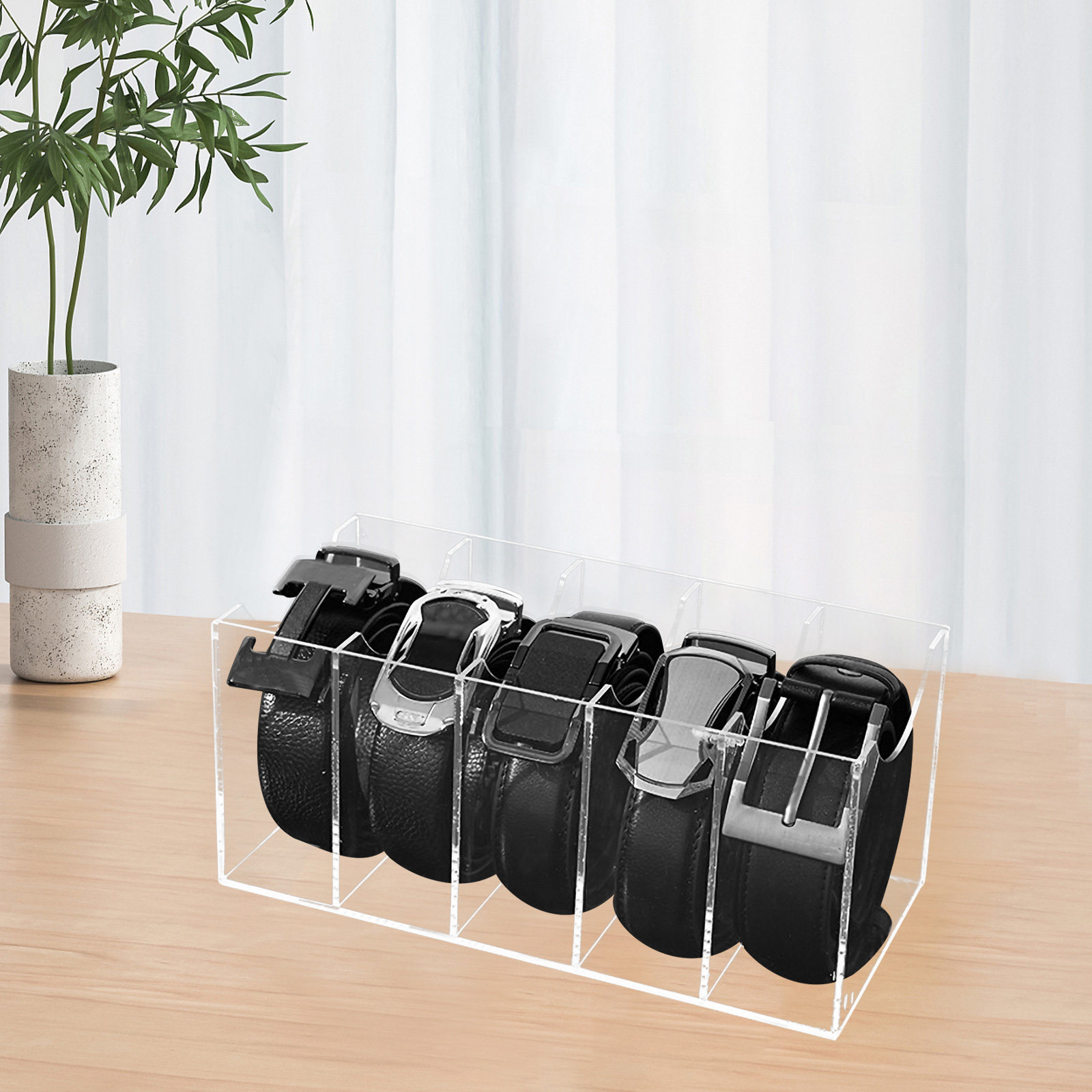 Men'S Accessories Holder - กล่องเก็บเข็มขัดอะคริลิคแบบโปร่งใส 5 ช่อง สำหรับจัดเก็บเข็มขัดในตู้เสื้อผ้า อุปกรณ์จัดเก็บเนคไทสำหรับผู้ชายและผู้หญิง