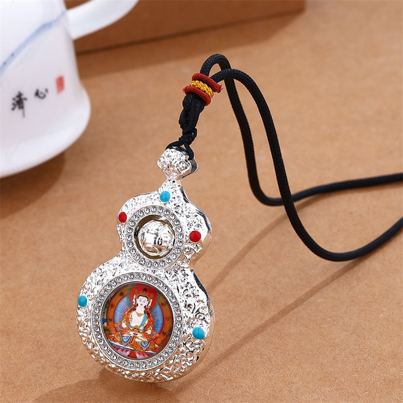 Men Accessories Ethnic - สร้อยคอพระไวท์ทารา สำหรับผู้ชาย เครื่องประดับสไตล์ชาติพันธุ์ ลายทังก้า พระพุทธรูป จี้รูปน้ำเต้า