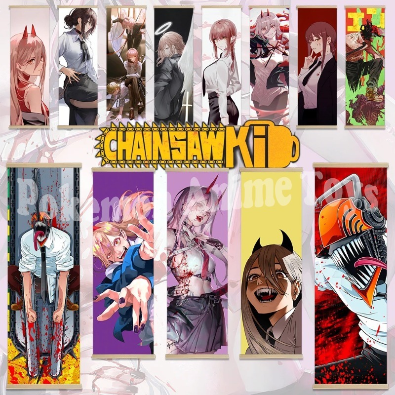 Men'S Accessories Rack - Chainsaw Man Anime Poster Wooden-framed Scroll